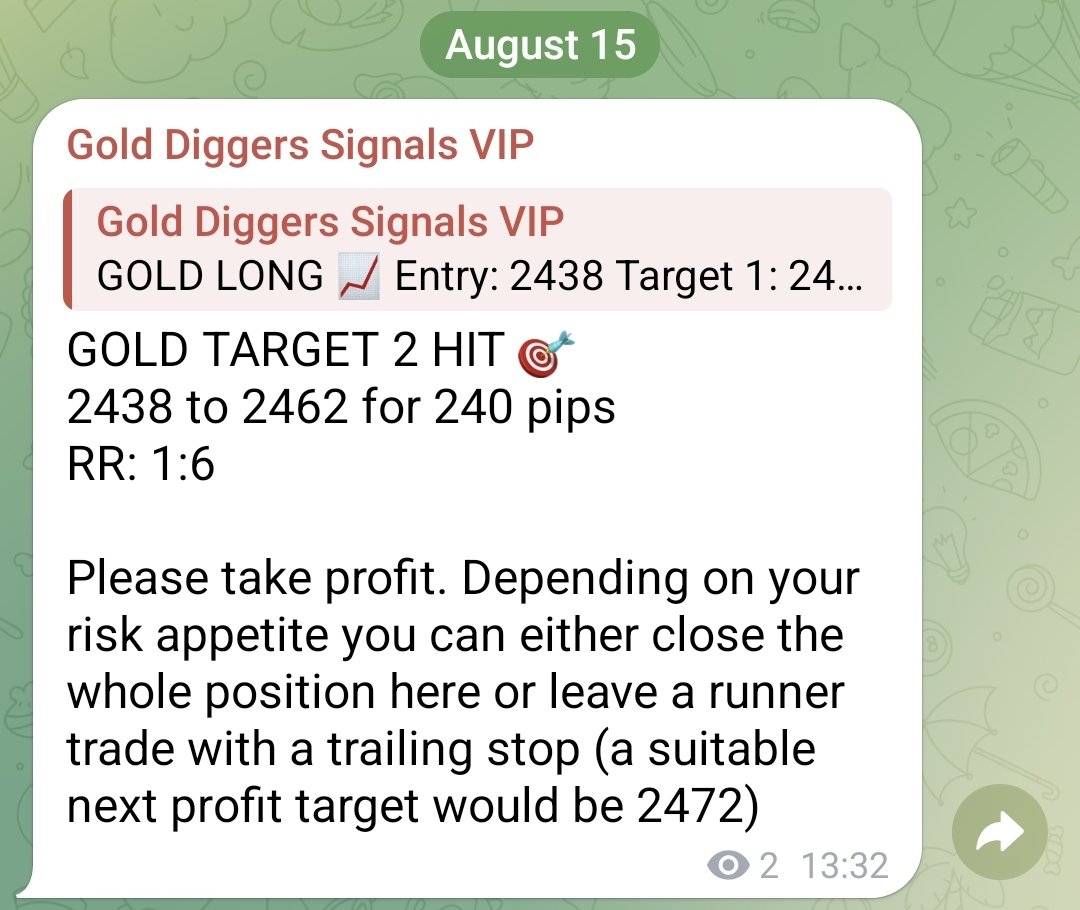 golddiggerssig's tweet photo. Target 2 hit from yesterday's #trade for 240 pips profit 🎯

#Gold #trading #signals posted in our VIP Channel. For details, check out our website or free telegram channel

https://t.co/WtS2t287R9

https://t.co/vwNlLSELqc

#goldsignals #forex #gold #forexsignals #xauusd https://t.co/MqOTuPnSGD