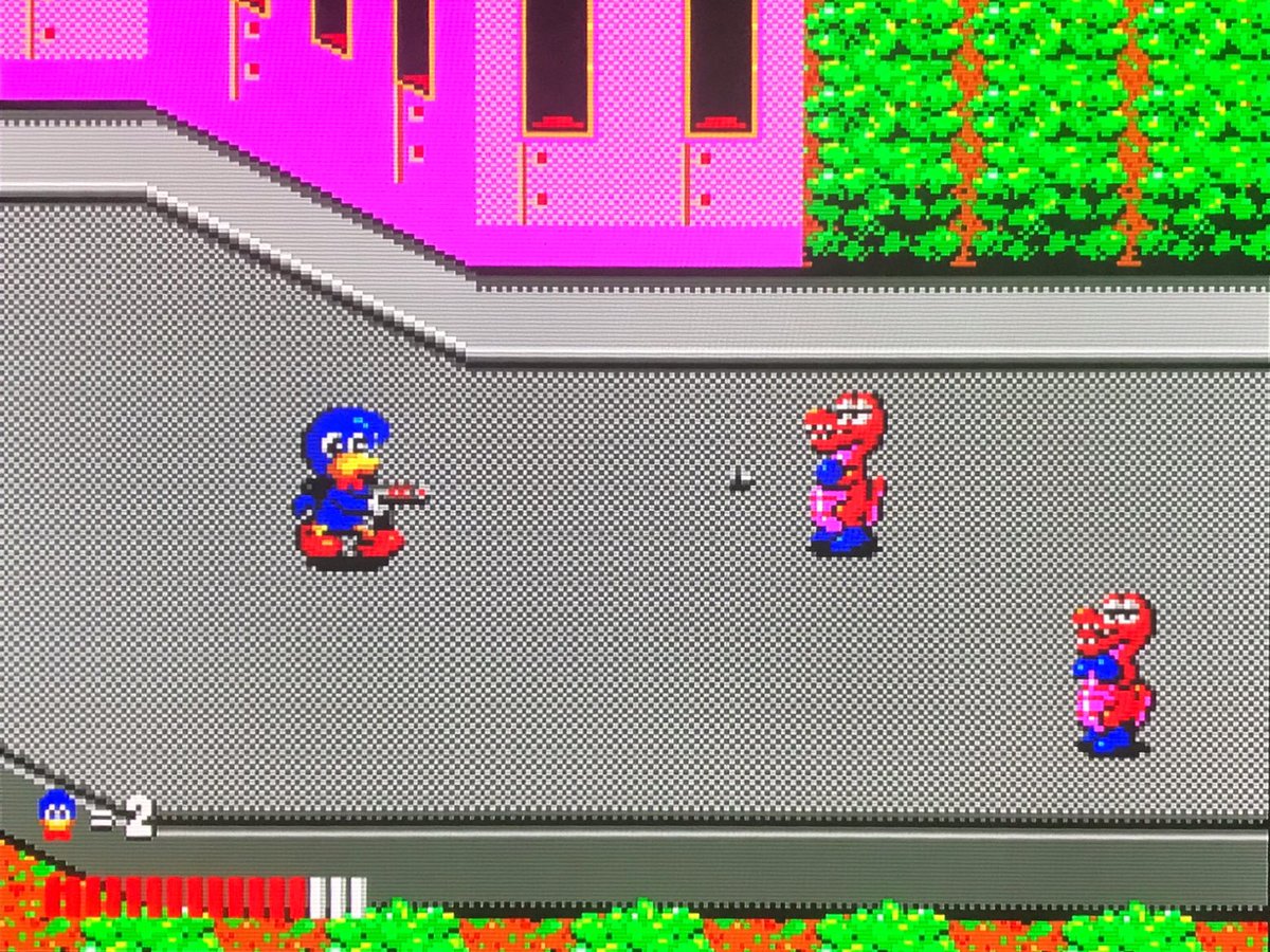 sekiro_51's tweet image. 海外マスターシステムのセガ ダイナマイトダックス💣拾った武器は弾数制限あり💥アケ版は左下に残弾が表示されたけど本作では省略😅中ボスの炎には水鉄砲🔫射程が長いライフルはボス戦まで温存したい🪨次の面へ向かう回転する雲はちょい少ないけどアケ版を再現☁️
#segamastersystem 
#DynamiteDux #sms