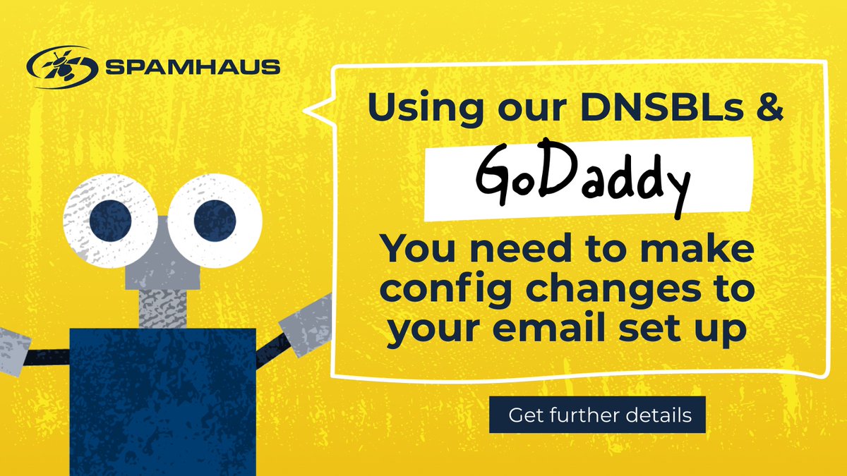 spamhaus's tweet photo. 📢 SERVICE UPDATE | From September 26th, access will start to be restricted to those querying the free DNSBLs via GoDaddy’s infrastructure.
Full info here👇
https://t.co/SsKW5iZeJp https://t.co/iZwB0QSv1B