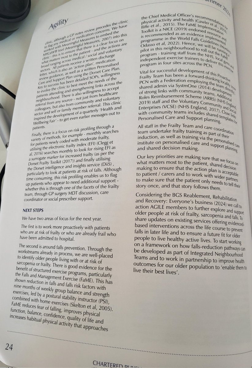 beckygaleOT's tweet photo. Thank you @AGILECSP for publishing our article about the proactive frailty work we have been carrying out in Weymouth & Portland, so proud to be a part of this amazing team.
Dr Laura Godfrey & @Bridge1Sue #RightToRehab #AgeingWell #ProactiveFrailty #MDTapproach #MattersMost https://t.co/nOGEIfnRAX