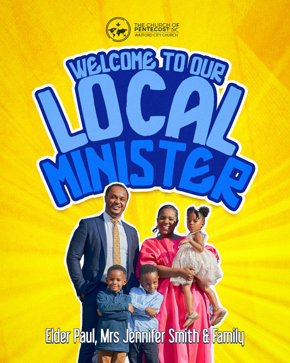 🎉 Exciting Announcement! 🎉

Join us in welcoming Elder Paul Smith, Mrs. Jennifer Smith, and their family as the new local ministers of Watford City Church!

We are excited to embark on this new season together, with God at the helm 🙏🏾❤️