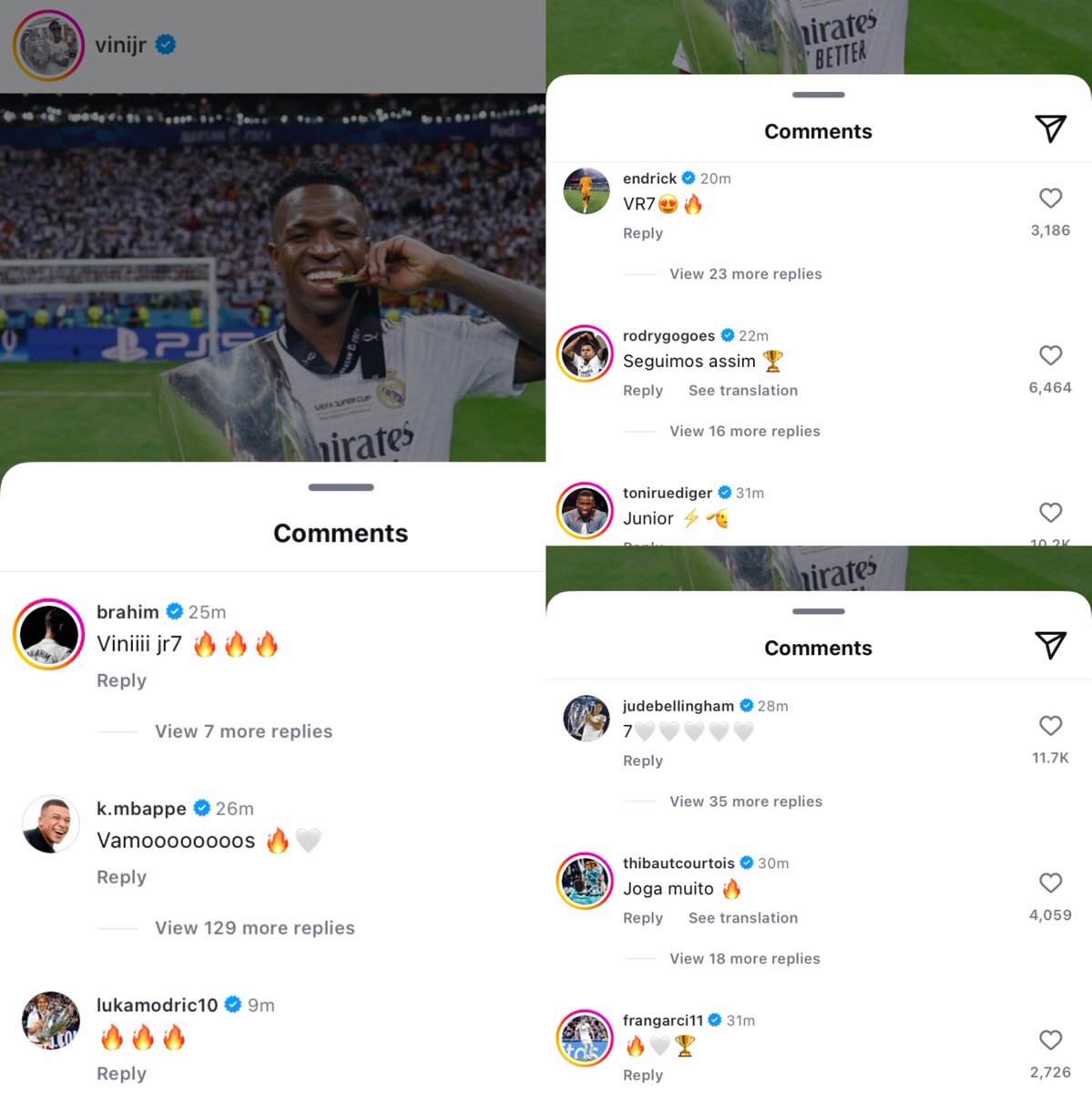 SeputarMadrid's tweet photo. Rutinitas para pemain Real Madrid setelah pertandingan: saling komentar di postingan instagram terbaru masing-masing. 😅🤍 https://t.co/eJLSdK4VDr