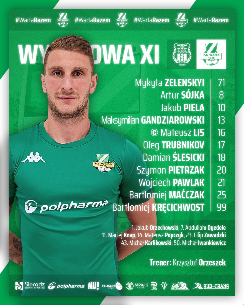 Oto nasz wyjściowy skład na mecz ze Stomilem Olsztyn! Startujemy o 15:00 👊

💻 Transmisja YouTube:
wartasieradz.com/transmisja-liv…

✍️ Relacja tekstowa:
wartasieradz.com/stomil-warta-r…