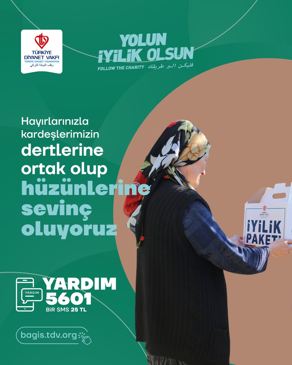 DiyanetVakfi's tweet photo. Hayırlarınızla kardeşlerimizin dertlerine ortak olup hüzünlerine sevinç oluyoruz

#YolunİyilikOlsun

YARDIM yazıp 5601’a SMS göndererek 25 TL bağışta bulunabilir ya da https://t.co/oMTpeiVqmo adresinden online bağış yapabilirsiniz. https://t.co/Etwus8OlcG