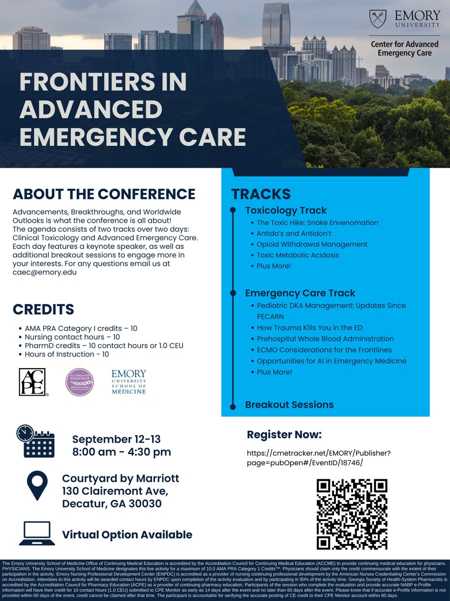Join us for Frontiers in Advanced Emergency Care, where we will highlight innovations, advances, and future directions in advanced emergency topics! The conference will be held September 12-13 with keynote speakers Lewis Nelson &amp; Alister Martin. Don’t miss this CME opportunity!