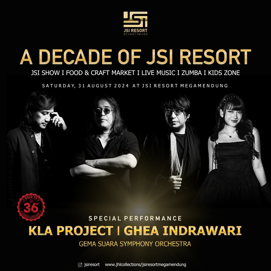 KLaProject's tweet photo. KLA PROJECT dan GHEA INDRAWARI di JSI RESORT MEGAMENDUNG 
BOGOR, 31 AGUSTUS 2024
Langsung beli tiketnya sekarang karena lagi ada promo beli 5 bayar 4.
#roadto36thklaproject #RoadToAeternitasKonser #KLaProjectAeternitasKonser
Info: 0811-1380-3497 https://t.co/Nwvgx01KbY