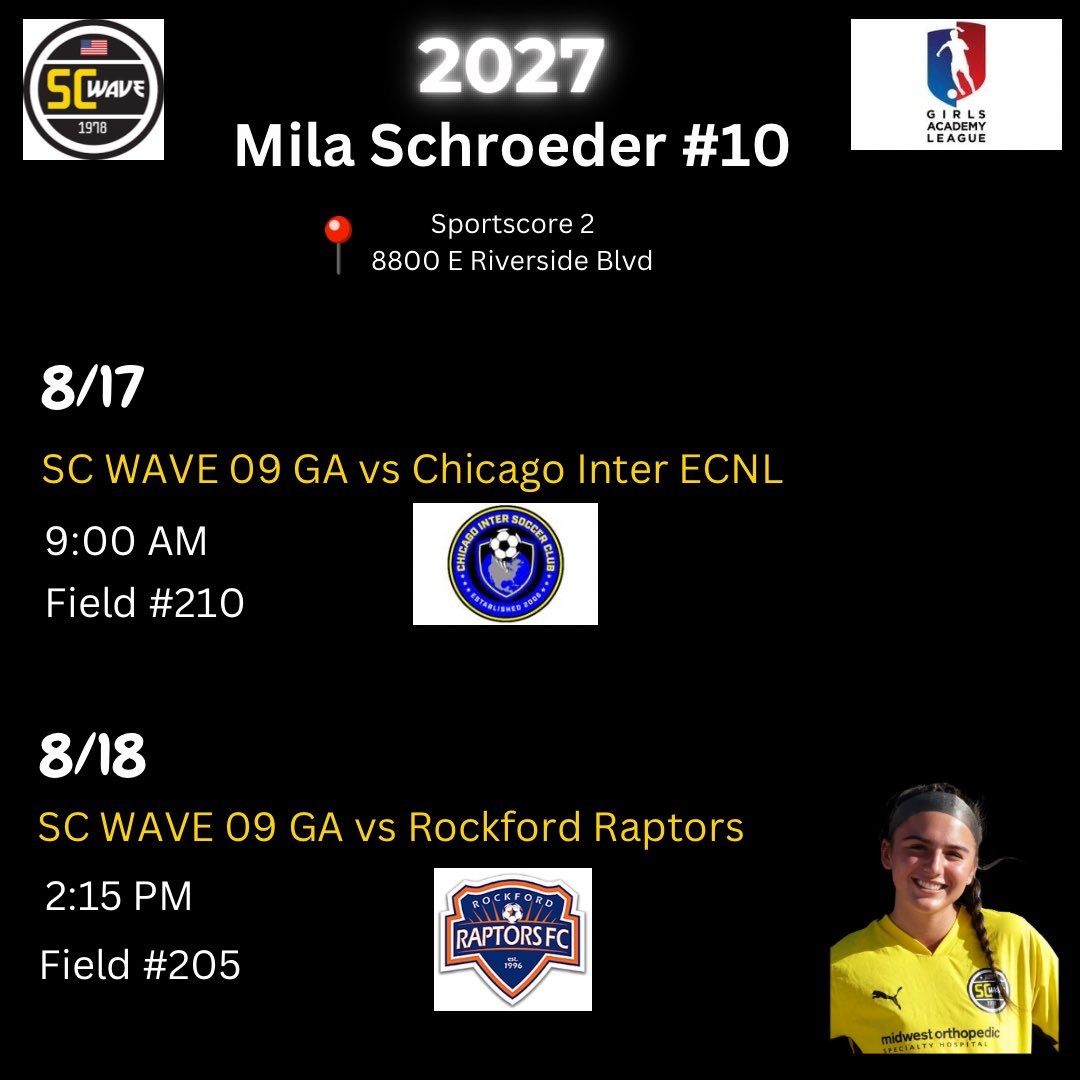 Mila Schroeder (@milaschroeder10) on Twitter photo Excited to get back on the field with my teammates!! Looking forward to playing against some great competition💪🏻💪🏻
<a href="/sikingerpa08/">Paul Sikinger</a> <a href="/Leite_Marcio77/">Marcio Leite</a> <a href="/ImCollegeSoccer/">College Soccer Truth ™</a> <a href="/WisconsinSoccer/">Wisconsin Soccer Central</a> <a href="/ImYouthSoccer/">ECNL/GA/Recruiting/College Soccer</a> <a href="/Internespo/">Internespo - College Soccer</a> <a href="/2009WaveGA/">SC Wave 2009 Girls Academy</a> Excited to get back on the field with my teammates!! Looking forward to playing against some great competition💪🏻💪🏻
<a href="/sikingerpa08/">Paul Sikinger</a> <a href="/Leite_Marcio77/">Marcio Leite</a> <a href="/ImCollegeSoccer/">College Soccer Truth ™</a> <a href="/WisconsinSoccer/">Wisconsin Soccer Central</a> <a href="/ImYouthSoccer/">ECNL/GA/Recruiting/College Soccer</a> <a href="/Internespo/">Internespo - College Soccer</a> <a href="/2009WaveGA/">SC Wave 2009 Girls Academy</a>