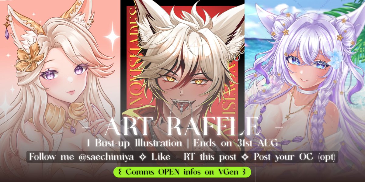 ๐คหห Sae โแข..แขโเผ ๐ (@saechimiya) on Twitter photo ๊ฐ โฆ ๐ผ๐๐ ๐๐ผ๐๐๐๐ - Bust-up Illust ๐๐ ๊ฑ
Hiii everyone! I want to expand my portfolio so I'm doing an art raffle!! ๐ค๐งก
To participate :
โฆ Must follow me! ๐งก
โง Like + RT this post ๐
โฆ Post your OC (opt)
Ends on 31st AUG, goodluck!
#Vtuber #ENVtuber #artraffle ๊ฐ โฆ ๐ผ๐๐ ๐๐ผ๐๐๐๐ - Bust-up Illust ๐๐ ๊ฑ
Hiii everyone! I want to expand my portfolio so I'm doing an art raffle!! ๐ค๐งก
To participate :
โฆ Must follow me! ๐งก
โง Like + RT this post ๐
โฆ Post your OC (opt)
Ends on 31st AUG, goodluck!
#Vtuber #ENVtuber #artraffle