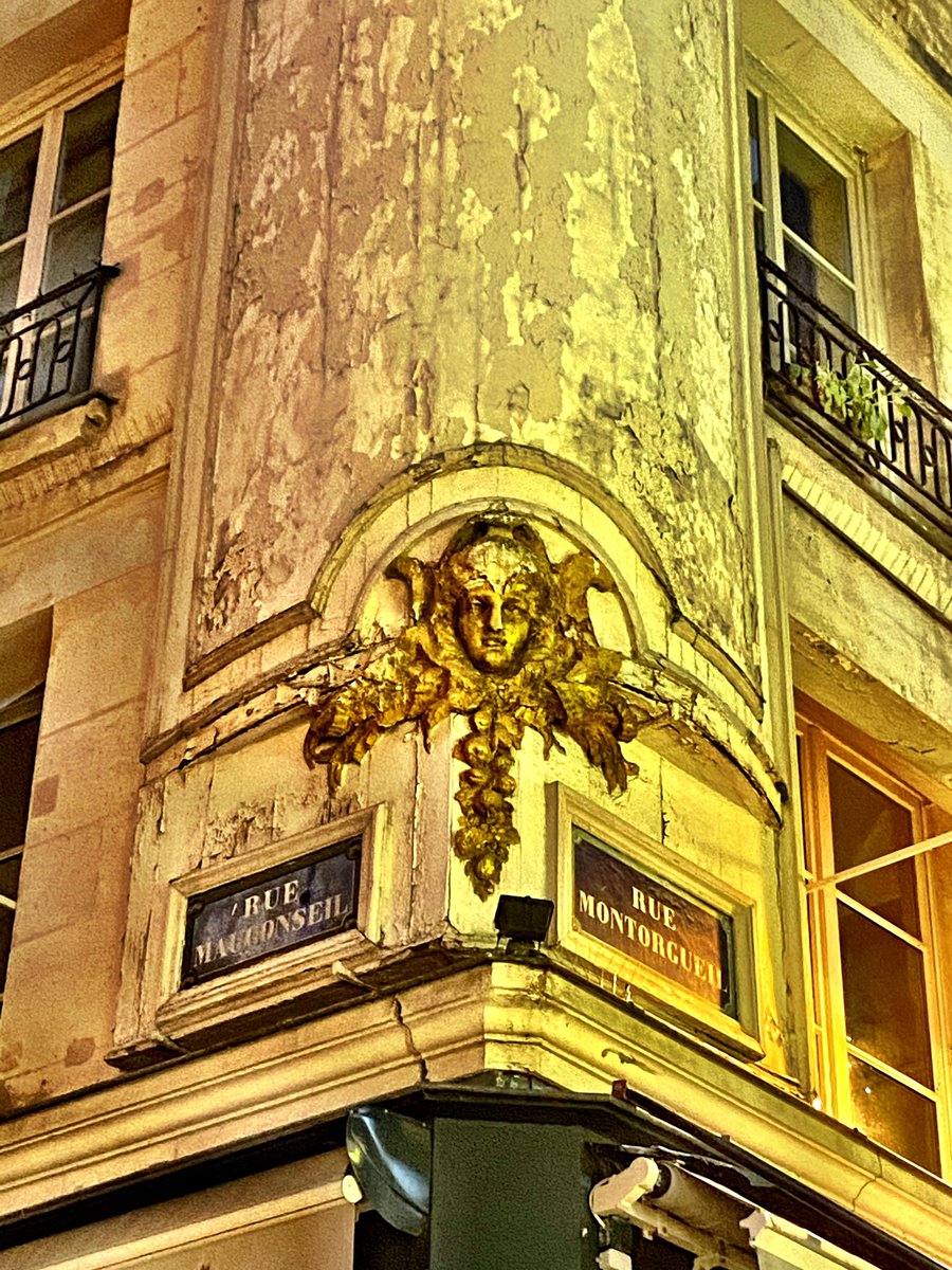 Rue Montorgeuil corner in late night shot in Paris.