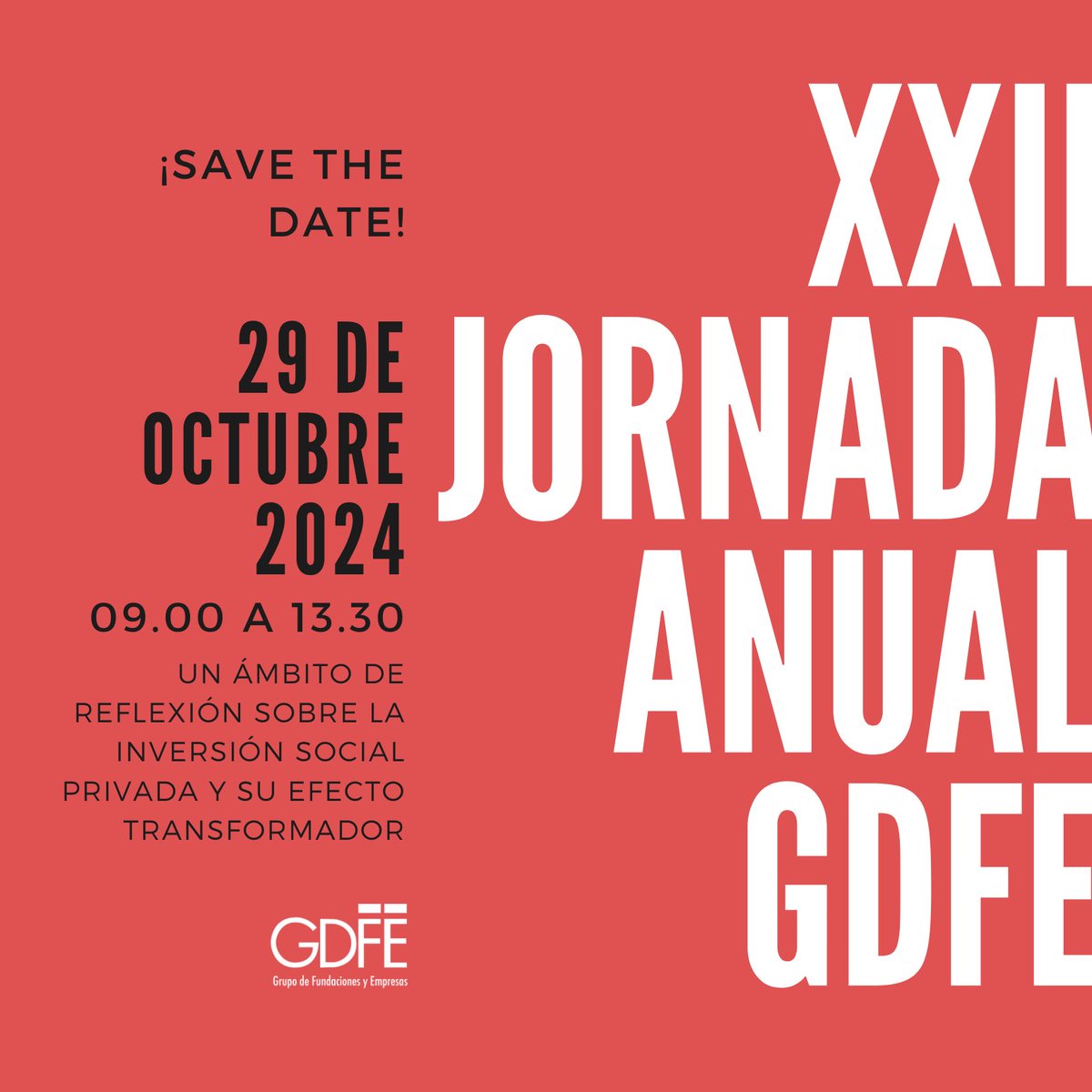 Como todos los años, y con el entusiasmo de siempre los invitamos a la 𝗫𝗫𝗜𝗜 𝗝𝗼𝗿𝗻𝗮𝗱𝗮 𝗔𝗻𝘂𝗮𝗹 𝗚𝗗𝗙𝗘.

🗓️ 𝗠𝗮𝗿𝘁𝗲𝘀 𝟮𝟵 𝗱𝗲 𝗼𝗰𝘁𝘂𝗯𝗿𝗲 en el 📍Malba, para reflexionar sobre la inversión social privada y su efecto transformador.

¡Agendá la fecha!