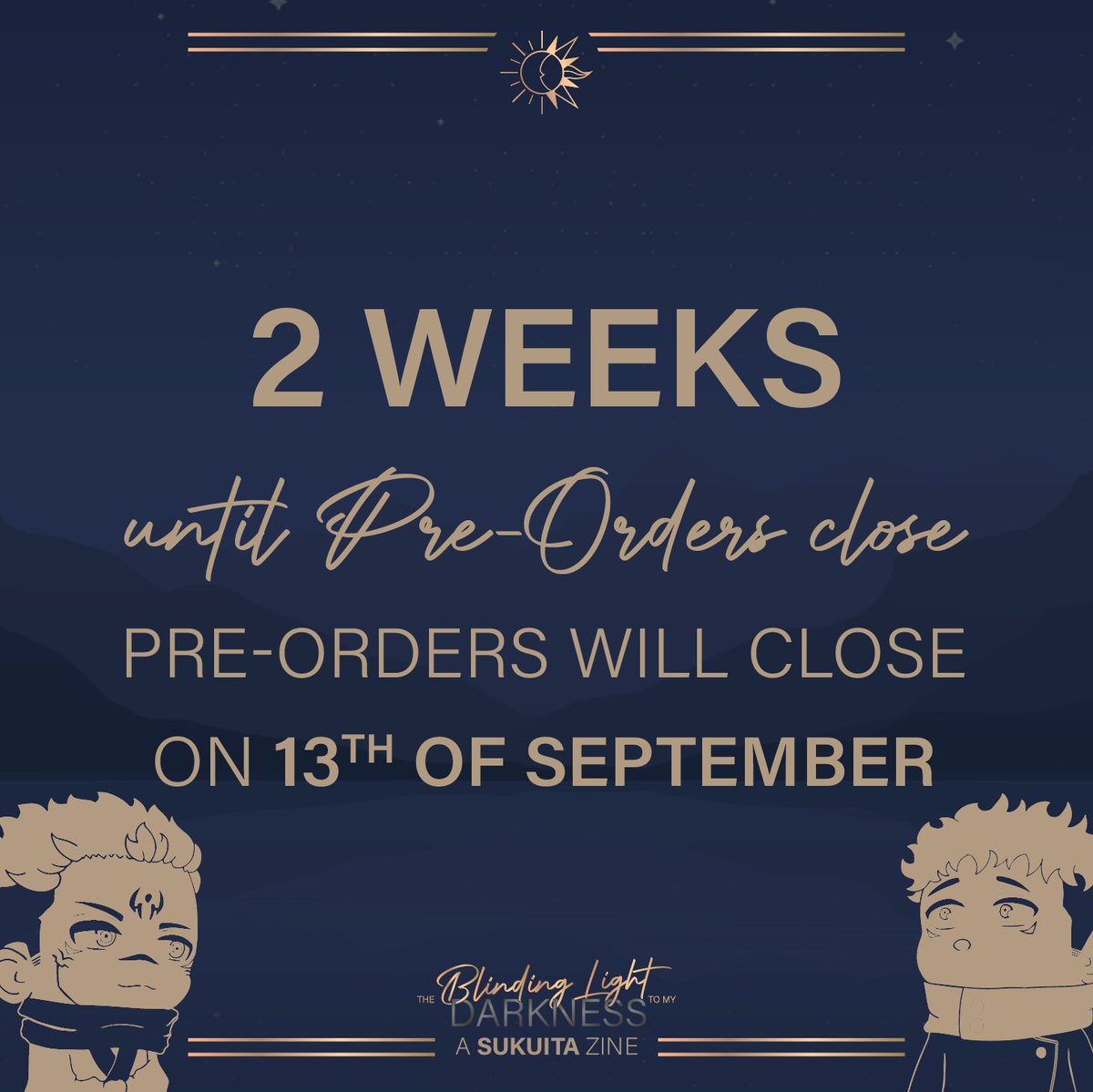 ✨2 Weeks Left✨

🌞Preorders will close in 2 weeks

🌛Two weeks are left until the sun and the moon finally merge

🌞🔗⬇️Link to our bigcartel in the comments below

#sukuita