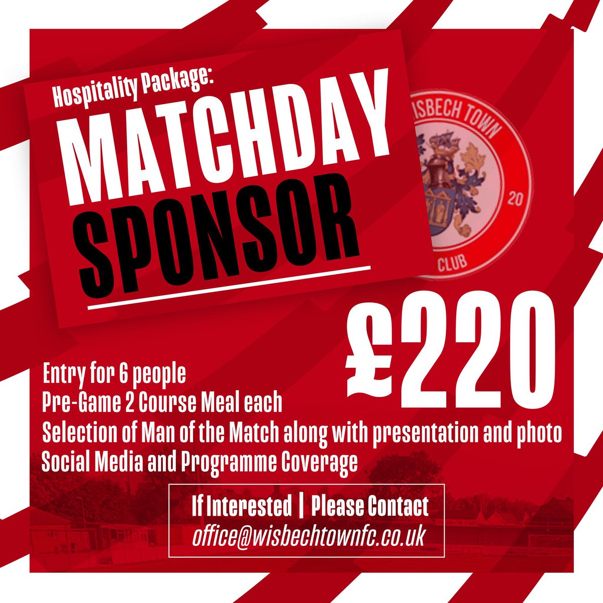 Next up! 

It’s almost time to welcome Harrowby United to Fountain Fresh Park. 

Hospitality Packages &amp; sponsorship are available from £15pp for this match! Details found on the photos below. 

#Fenmen