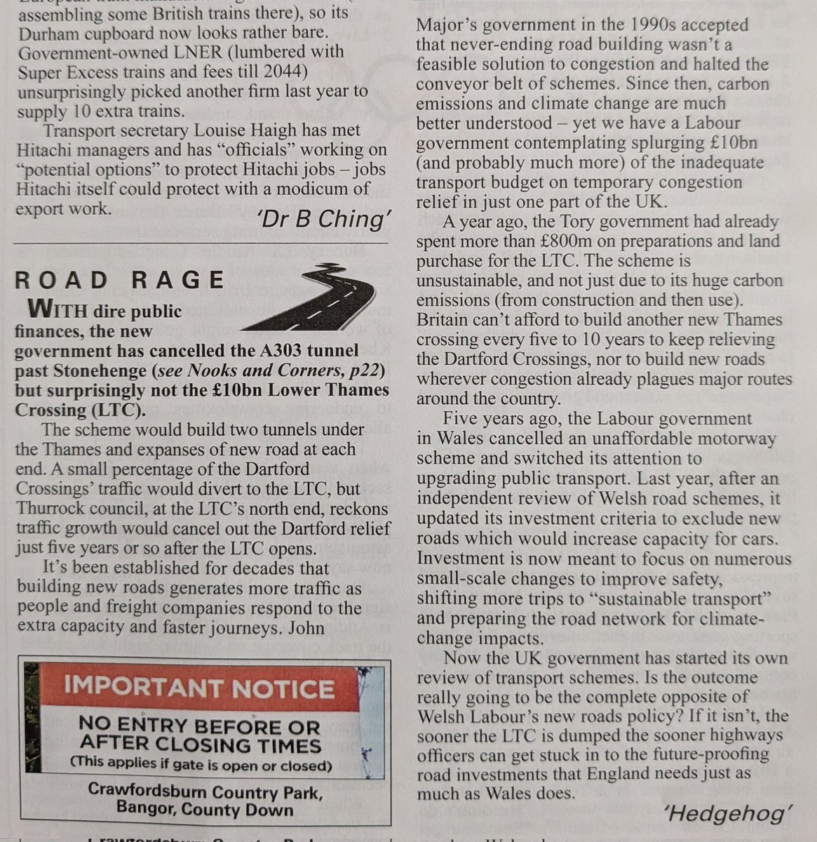 Excellent article as ever from <a href="/PrivateEyeNews/">Private Eye Magazine</a> on the futility of never-ending road building as a solution to congestion. 

Plus surprise that the £10bn Lower Thames Crossing hasn't been scrapped yet