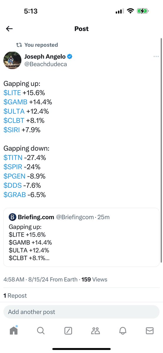 Beachdudeca's tweet photo. August 15 #Watchlist #MyFocus
$KOLD $YINN $TSLA $COIN
$SPXL $SOXL $TQQQ
$LITE $TPR $DE $NICE
$WMT $JD $NKE $CSCO $SIRI $ULTA $GOVX
$AMZN
$NVDA $AMD $INTC $SMCI $MU
$AAPL $MSFT $META
$HD $HOOD
$CCL $RCL $NCLH $PENN $CZR $WYNN $MGM
$COPX $AA $NEM $SLV
$SNOW $BABA https://t.co/ZLoqaHq2io