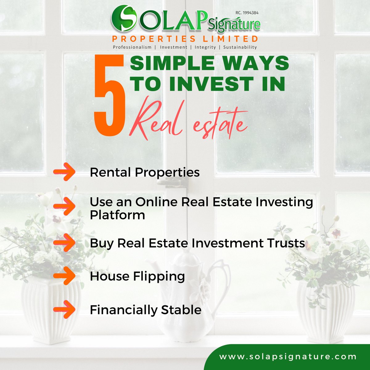 solapgroup's tweet image. Here are 5 simple ways to invest in real estate 

…your trusted guide to smart real estate investment 

#ThinkSolapSignature #ThinkRealEstateInvestment #ThinkIntegrity #ThinkProfessionalism