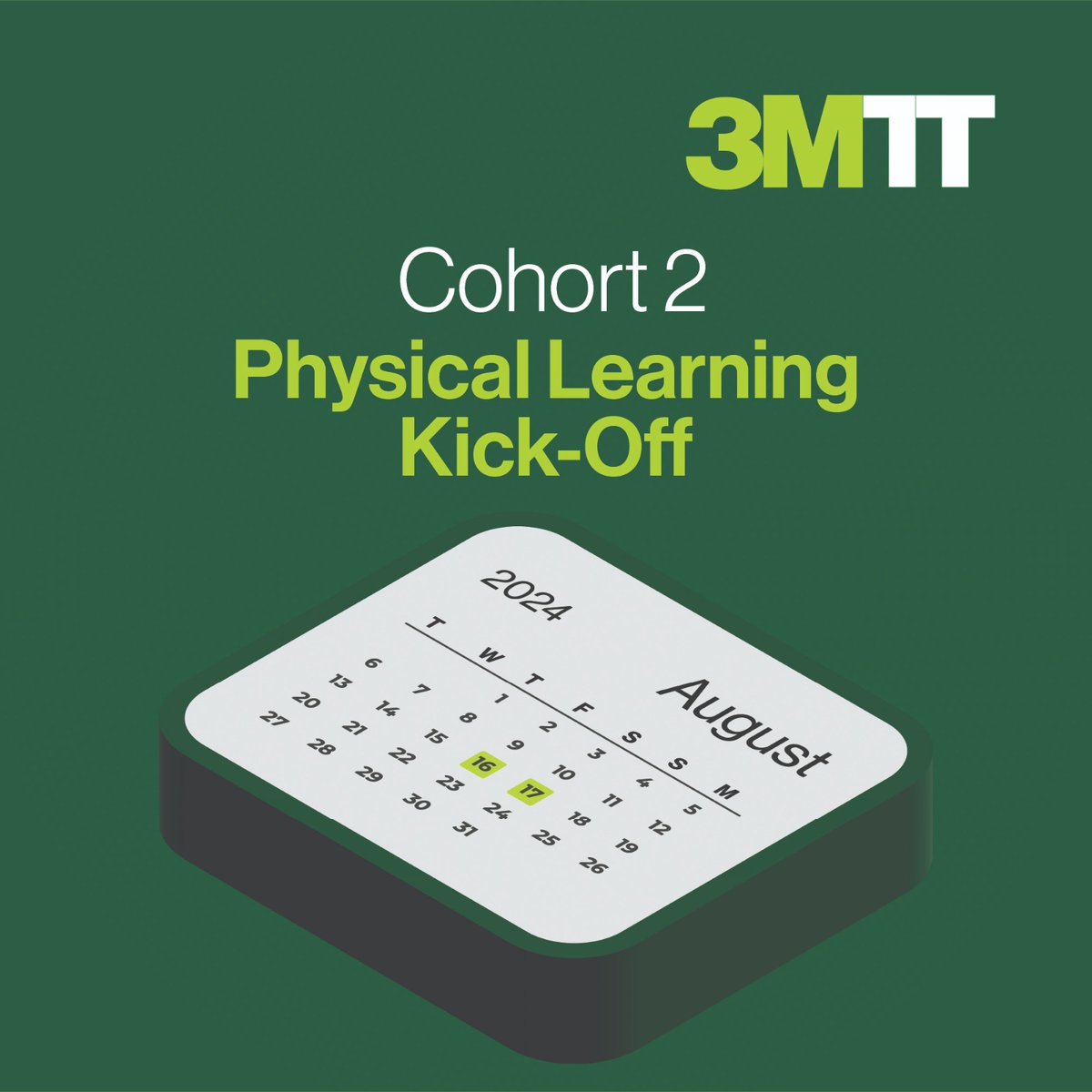 3MTTNigeria's tweet photo. Cohort 2 Physical Learning Kick-Off begins in less than 24 hours!

Mark your calendars for August 16th and 17th! Get ready to embark on the next phase of your 3MTT journey with your Assigned ALCs. 🟩👩‍💻

#My3MTTOrientationExperience 
#My3MTT https://t.co/8uAJPPbGqg