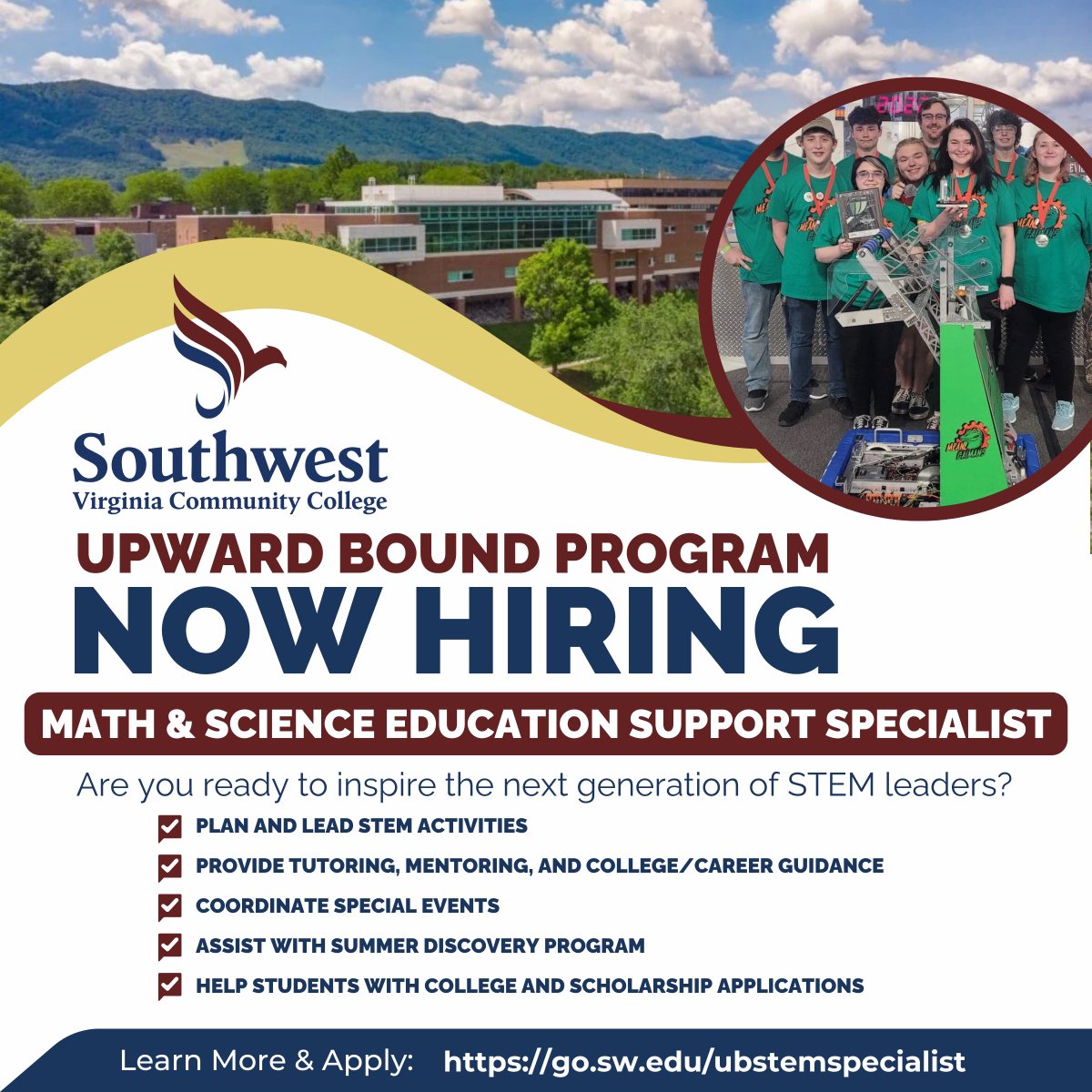 swcc_tweets's tweet image. 🚨 Calling all #STEM enthusiasts! 🔬🎓 @swcc_tweets #UpwardBound is hiring a Math &amp;amp; Science Education Support Specialist to empower high school students. Lead engaging activities, provide guidance, &amp;amp; inspire the next generation of STEM leaders! 🚀✨ Apply: go.sw.edu/ubstemspeciali…