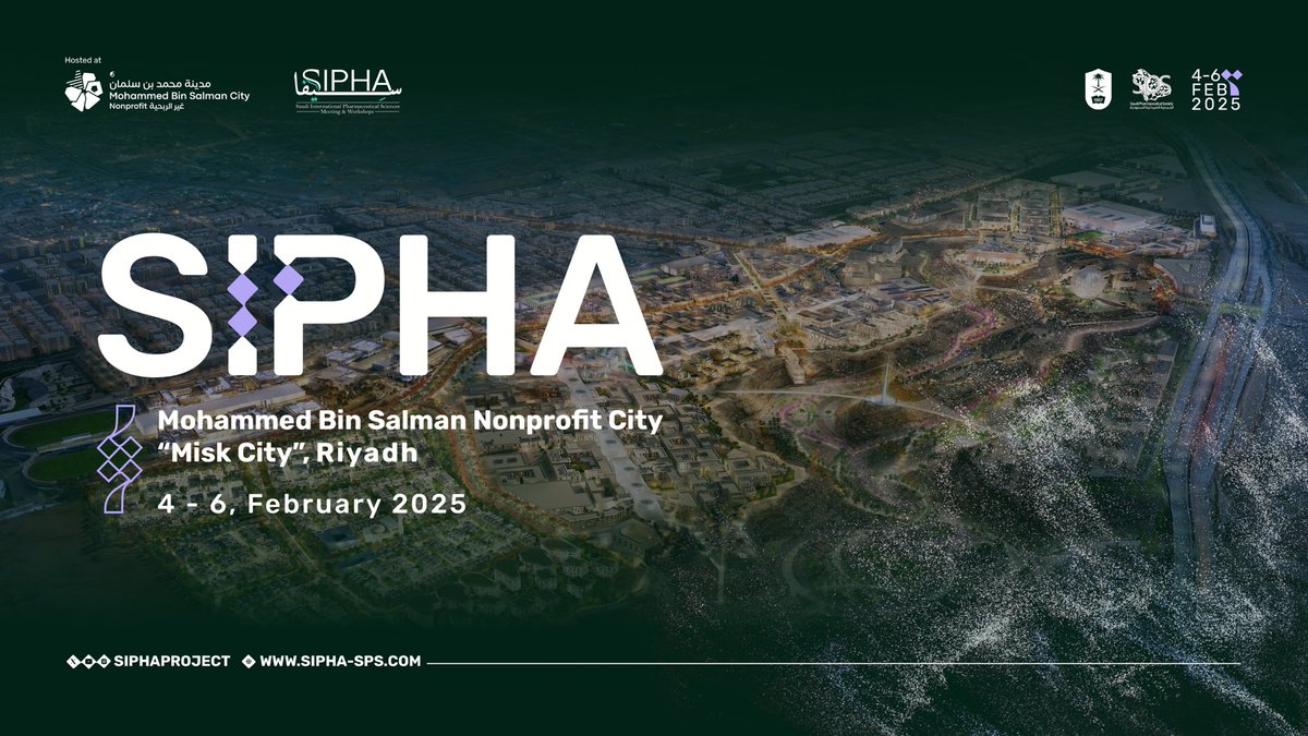 Excited to reveal the dates for the 8th Saudi International Pharmaceutical Conference &amp; Workshop (#SIPHA25), which will be held at @MiskCity_ksa

📍| Mohammed Bin Salman Nonprofit City #MiskCity, Riyadh 
🗓 | 4 - 6 February, 2025

Book your calendars!