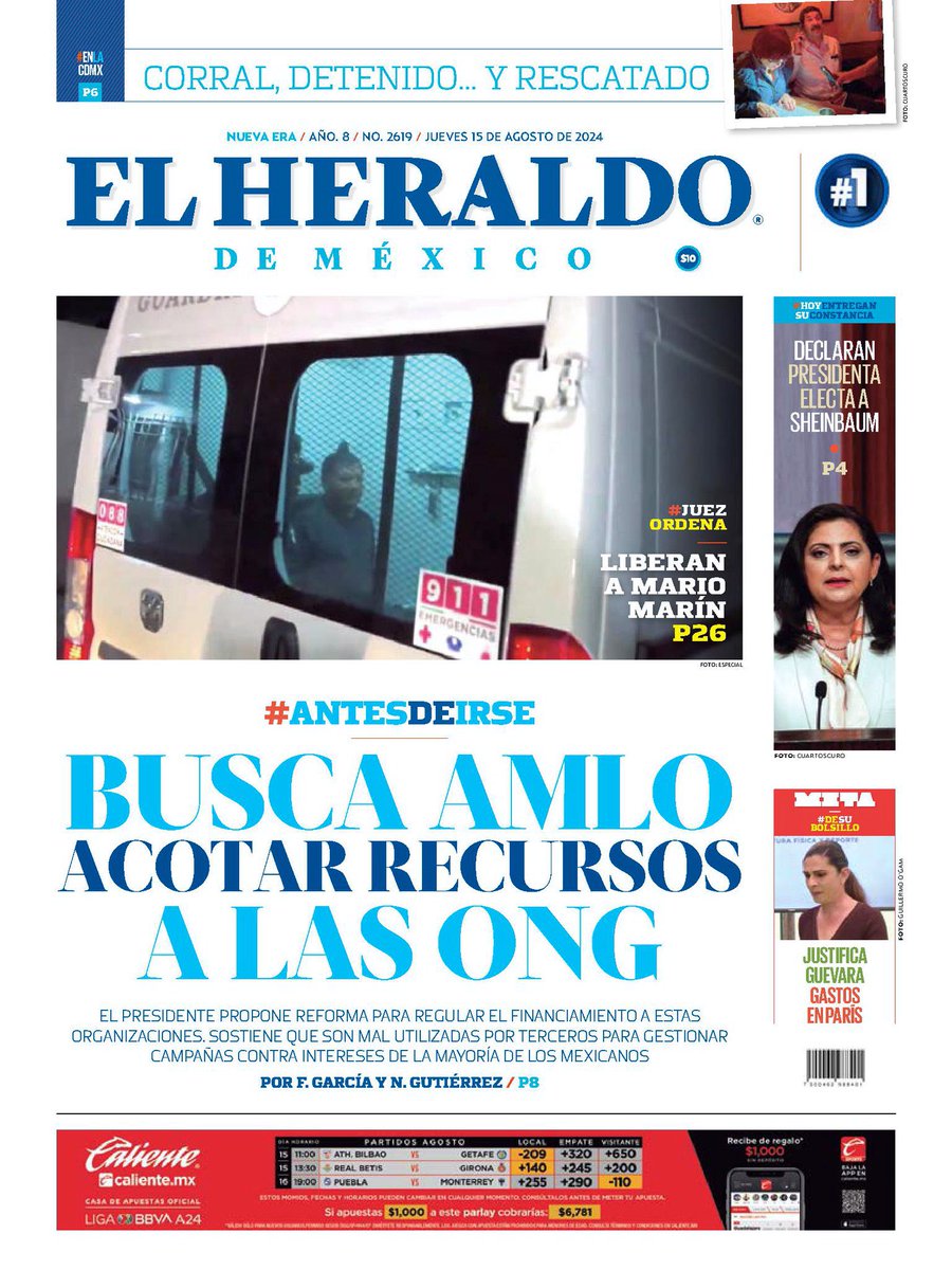 sergiofimbres's tweet photo. 📰 Busca AMLO acotar recursos a las ONG
📰 Obstruye la fiscalia capitalina aprehensión de Javier Corral
📰 Recibió grupo de X. González 96 mdp de EU desde 2018: UIF
📰 Precio de vivienda aumentó el doble que la inflación en el primer sem
#Portadas #EnPortadas #FelizJueves https://t.co/UZ4zZle207