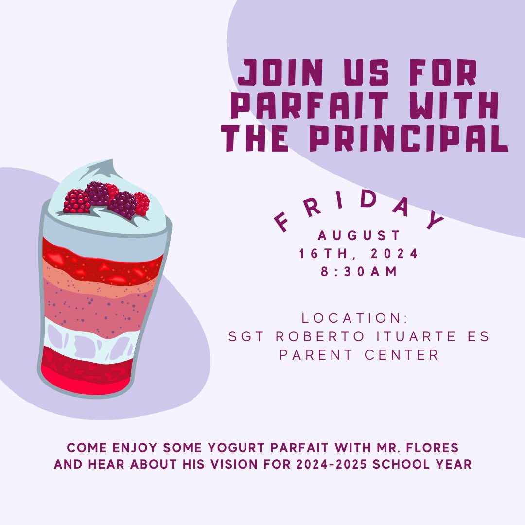 Join me tomorrow for campus updates and how to get involved.  See you soon <a href="/Ituarte_ES/">Sgt. Roberto Ituarte Elementary</a> #ALLIN #YouMeRIE