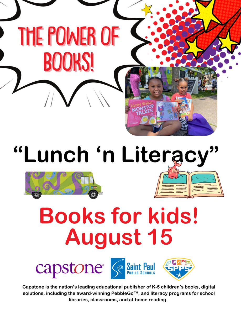 SPPS Nutrition (@sppsnutrition) on Twitter photo Free lunch + free books = Lunch ‘n Literacy! At all 5 SPPS food truck stops today. Free for kids 18 and under. For schedule of truck stops, visit SPPS.org/SummerMeals We would love to see you there! <a href="/SPPS_News/">Saint Paul Public Schools</a> <a href="/CapstonePub/">Capstone 📚</a> Free lunch + free books = Lunch ‘n Literacy! At all 5 SPPS food truck stops today. Free for kids 18 and under. For schedule of truck stops, visit SPPS.org/SummerMeals We would love to see you there! <a href="/SPPS_News/">Saint Paul Public Schools</a> <a href="/CapstonePub/">Capstone 📚</a>