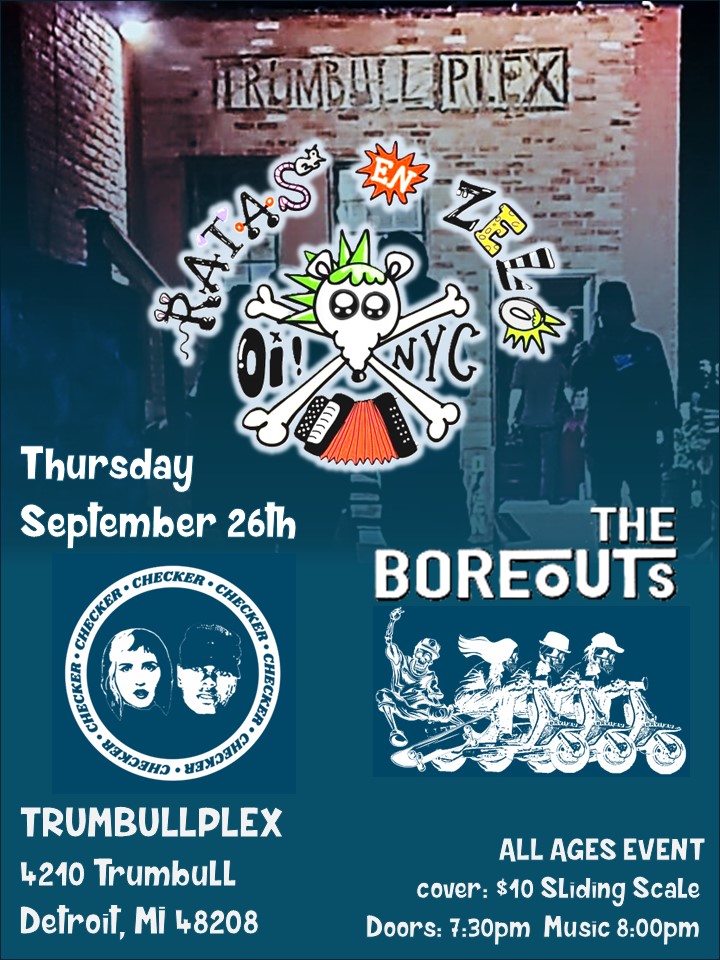 Mark your calendars for Thursday, September 26th! NYC-based Latino-punk quartet, <a href="/RatasEnZelo/">Ratas En Zelo</a>, make their first Detroit performance at <a href="/trumbullplex/">Trumbullplex</a>, with special guests #TheBoreouts and #Checker!
✌️😎🎸