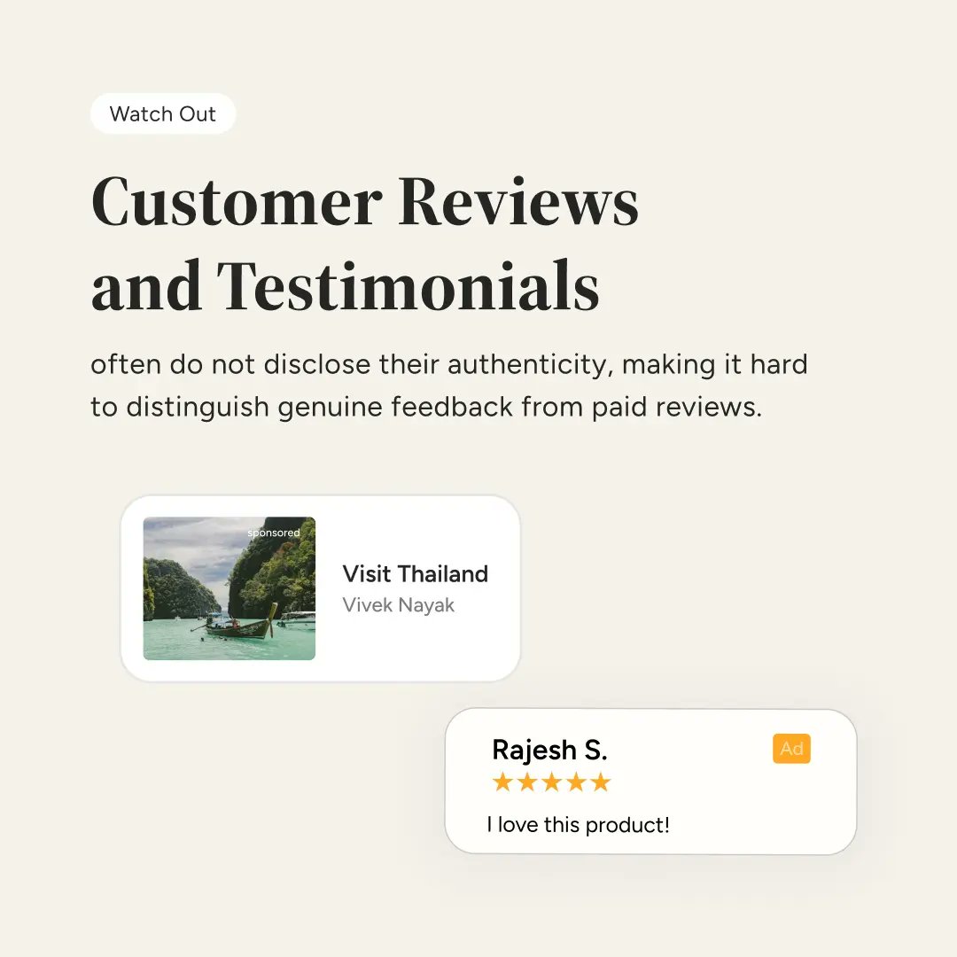 ascionline's tweet image. Identify Disguised Ads!

In our latest report, we have analysed how ads masquerade as regular content online, tricking users into unintended clicks leading that can lead to frustration.

Click to know more: consciouspatterns.in/deceptive-patt…

#DisguisedAdvertisement #ASCI  #ASCIAcademy