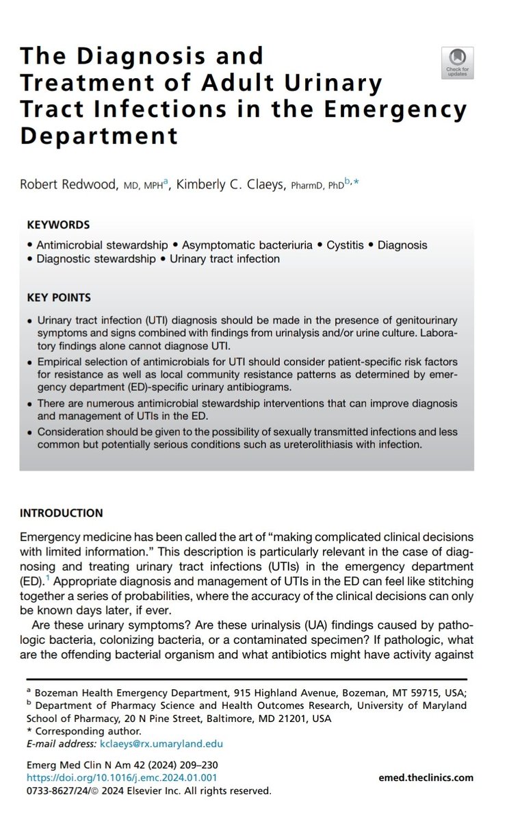 Diagnóstico y Tratamiento de las Infecciones de Tracto Urinario en Urgencias 🚽🦠

🔰📚Emerg Med Clin 2024

doi.org/10.1016/j.emc.…

Enlace a Artículo Completo 👇🏻✅🆓t.me/SoMELaguna