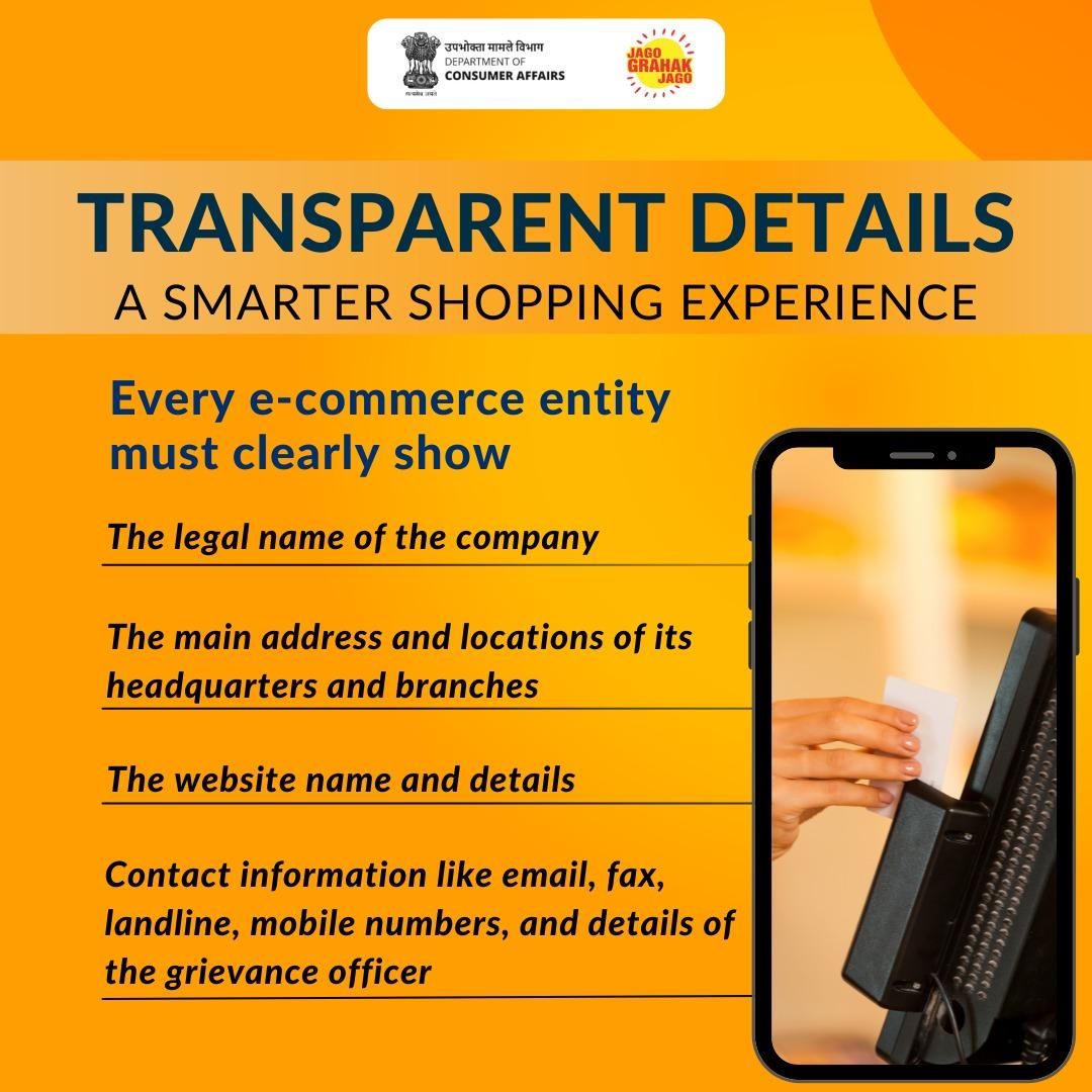 Every e-commerce entity must clearly show contact info and company details for consumers. Any violation may be reported to National Consumer Helpline 1915 or WhatsApp 8800001915 #ConsumerAwareness #ecommerce #NCH1915