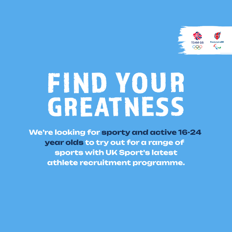 TeamGB's tweet photo. Have you got what it takes to compete for Team GB or @ParalympicsGB?

If you're a sporty and active 16-24 year old, apply to #FindYourGreatness - a new athlete recruitment programme from @uk_sport 

More: https://t.co/Id2V2jJyAd