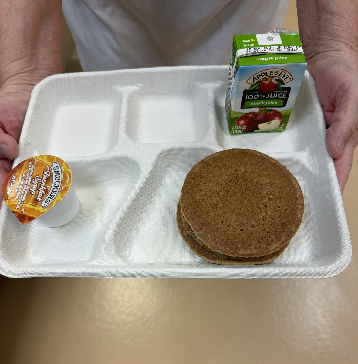 USD232Food's tweet photo. We have a new breakfast menu item this year, a Sausage “Pan”wich! A yummy sausage patty sandwiched between two golden pancakes! Of course we have syrup too. It’s so yummy!! #232Food https://t.co/TnYLK7pWeO
