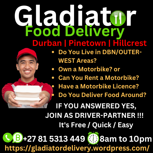 GladiatorEats's tweet photo. Feeling hungry ? We deliver to your door. #Durban #Westville #Pinetown #Hillcrest Areas.
.
Call or WhatsApp Us.
.
#Ndlozi #FloydShivambu #GwazaMkhonto #Capitec #President #Zuma #MK #and #EFF #WestwoodMall #SandyCentre #Spur #Wimpy #Steers #KFC #Sarnia #Kloof #NewGermany https://t.co/G7XQZyj3wR