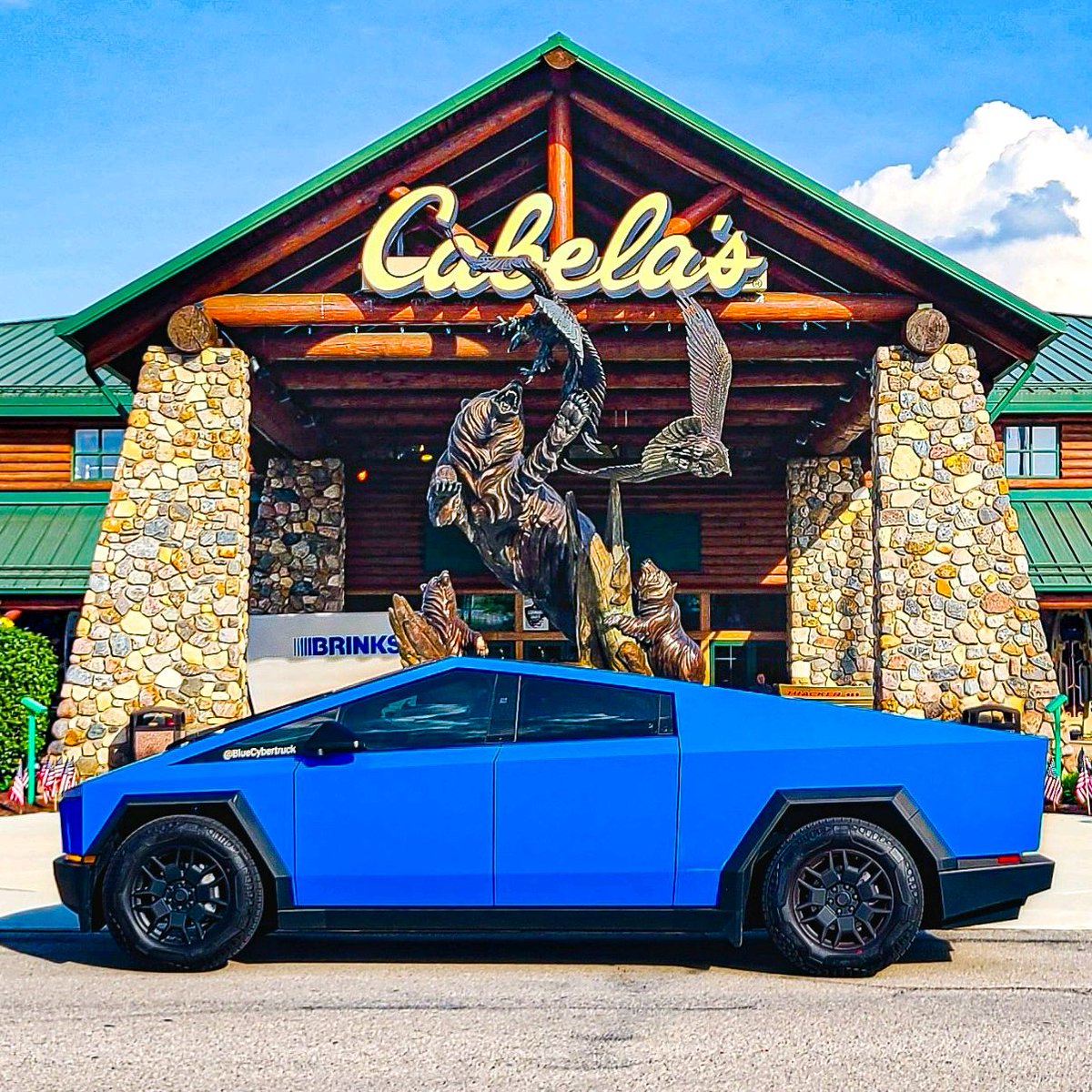 BlueCybertruck's tweet photo. The #bluecybertruck just made a pit stop at Cabela's to soak up some outdoor vibes! 🌲🚙🌟 Stay tuned to see where it heads next – you might just catch a glimpse! #AdventureAwaits #NextStop 🌍 https://t.co/jq8XoDNjxG