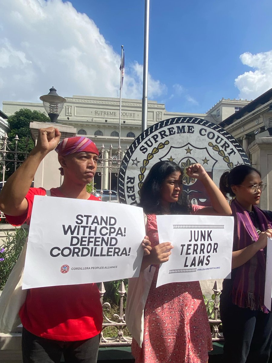 katribu_natl's tweet photo. THE ARBITRARY & UNJUST EFFECTS OF TERROR LAW WILL BE MET WITH UNWAVERING RESISTANCE!
ICYMI | @CPA_Cordillera filed a petition for certiorari on the freezing of its assets to the Supreme Court last August 12
#DefendCPA
#ActivistsNotTerrorists
#DefendCordilleraPH https://t.co/1roKsCxlha