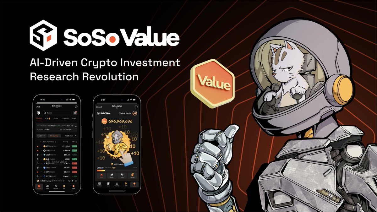 SoSoValueCrypto's tweet photo. 🎮 Introducing Value - SoSoValue's Tap-to-Earn Game on Telegram! 

We’re thrilled to launch Value, where each tap earns you value!

Start tapping today and unlock valuable rewards! 👉https://t.co/ctRTvwxy23

🧩 How It Works 
- Pat your SoSoCat to level up for higher value 🐱
- Complete tasks & invite friends for extra value 👥