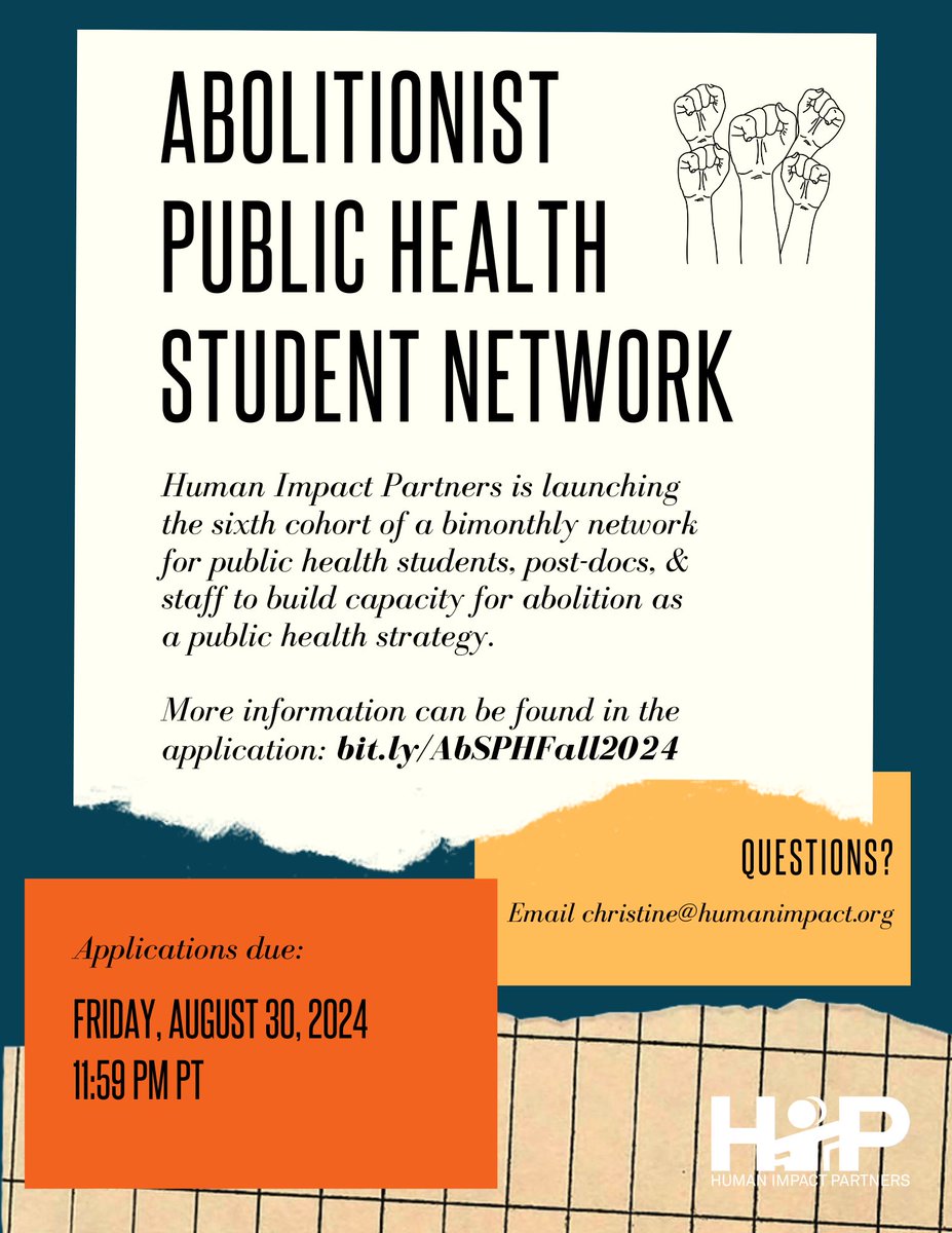 HumanImpact_HIP's tweet photo. It's here! We're launching the 6th cohort of our Abolitionist Public Health Student Network! This semester, participants (capped at 30) will be paired with incarcerated organizers to read Let This Radicalize You by @MsKellyMHayes &amp; @prisonculture.

Apply: https://t.co/zKG4b8Odcw https://t.co/C1VKEa8ZUJ