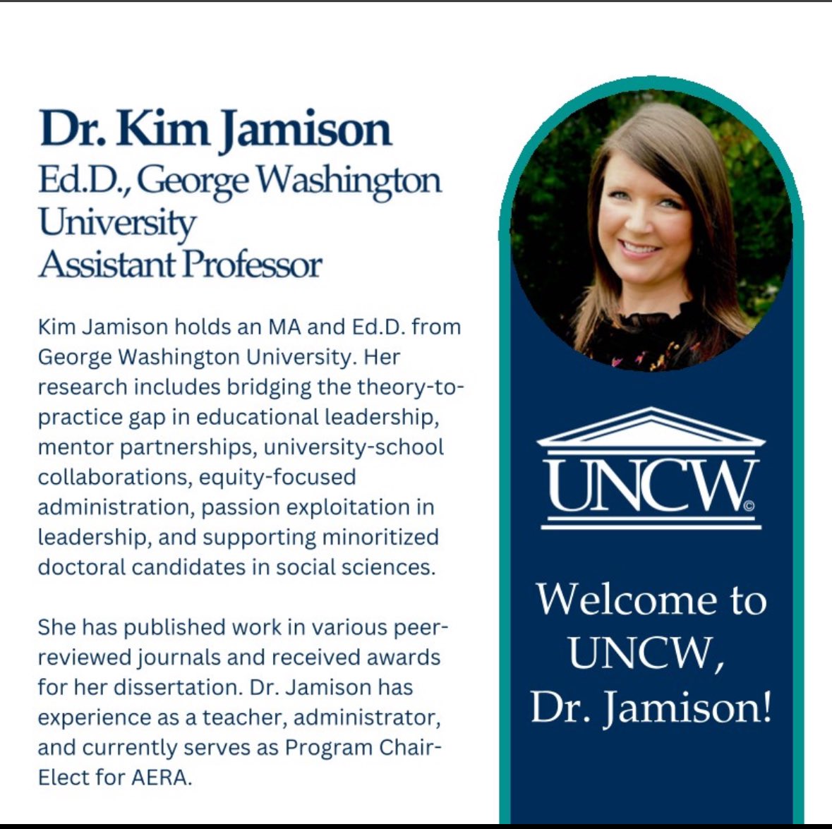 Happy to announce that I’ve started a new position as Assistant Professor of Educational Leadership with <a href="/UNCWilmington/">UNCW</a>  Watson College of Education!