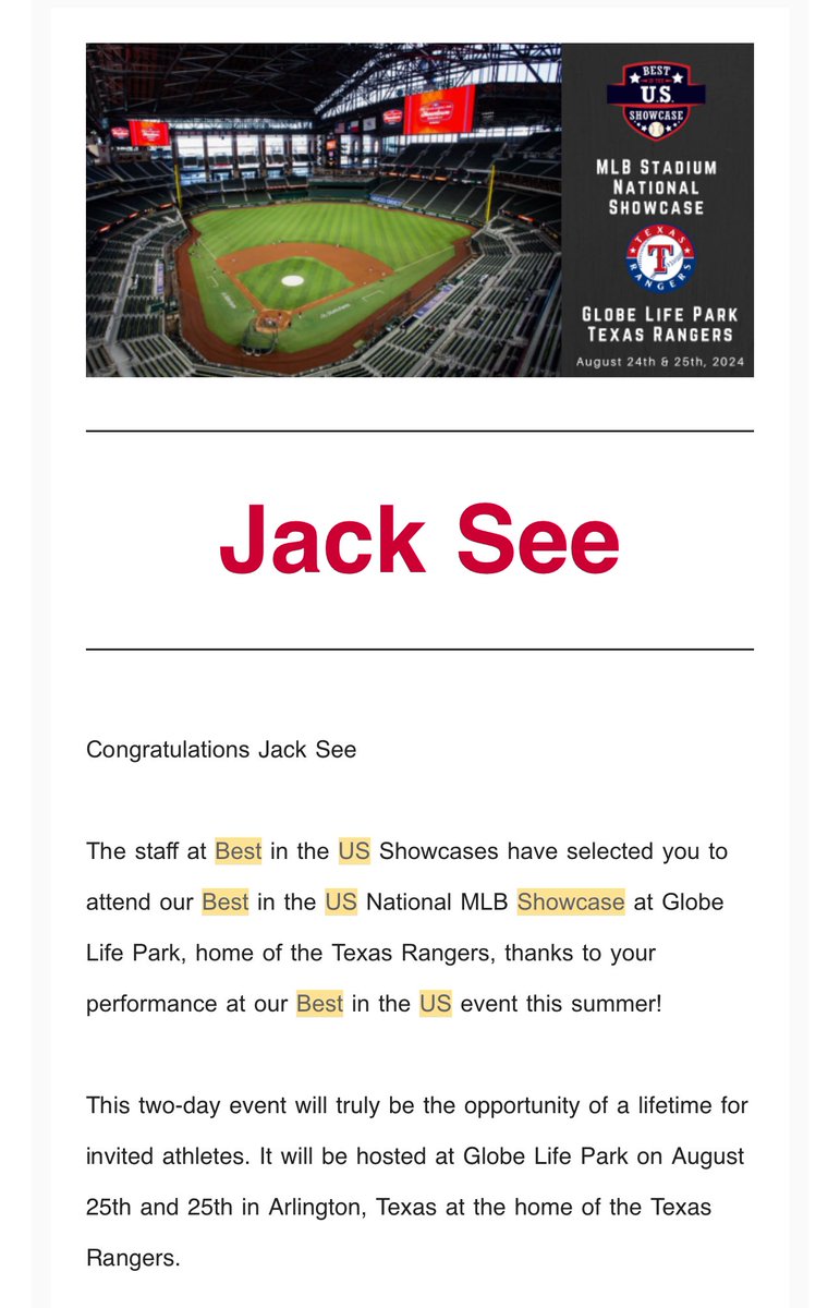 Jack See (TX, ‘26) Thank you <a href="/BUSShowcase/">Best in the US Showcases</a> I’m grateful to attend the event at Globe Life Field.