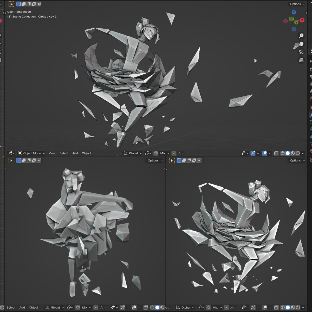 For this downtime project we got inspired by how quickly 2D artists can sketch out scenes and characters, conveying meaning and emotion using just rough lines.

We wanted to approach figure sketching in 3D, and the result was this abstract, low poly, 3D sculpture.