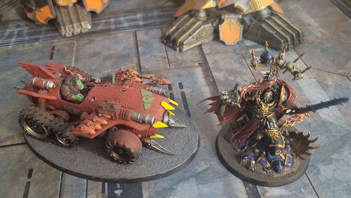 NornQueenKya's tweet image. In one corner, we have a 10,000 year old marine who's the champion of chaos, lord of the traitors and armed with the best tech/magic of humanity

And in the other, we have a 3 year old ork in a car that probably doesn't even have an engine

And the ork just might win