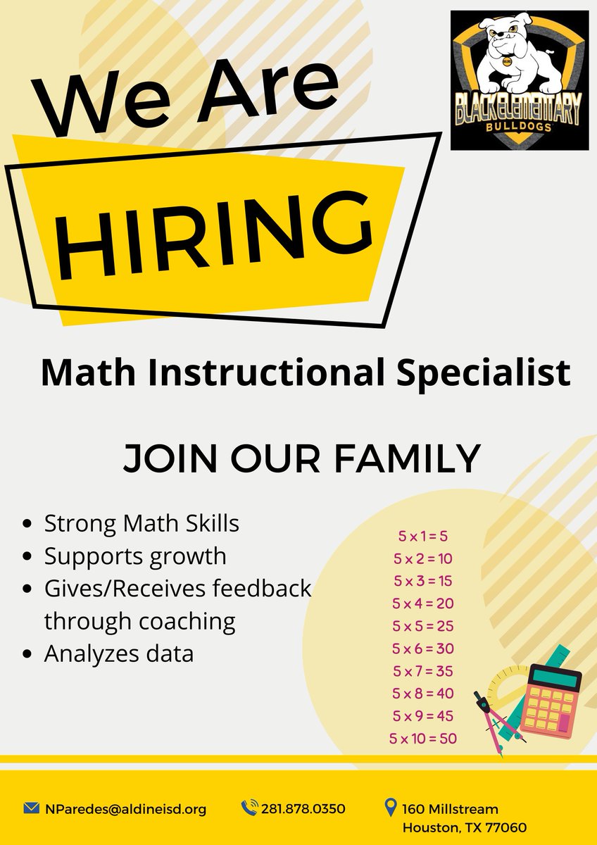 Is math your jam?
Come join the Bulldog Family! 
Call or email your resume to Principal Paredes.