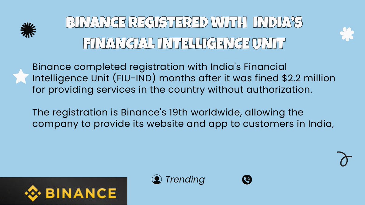 cryptoalltoday's tweet photo. Binance has just completed registration with India's Financial Intelligence several months after being fined.

JUST IN💶💡💵🪙💰💸
#binance #india #financialintelligenceunit https://t.co/S328D1fnZf