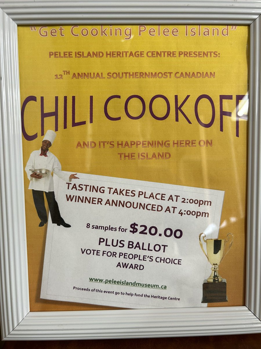 Don’t forget Canada’s southernmost Chili Cookoff happening this Sat., 17, tasting starts@2pm <a href="/Peleewinery/">Pelee Island Winery</a> <a href="/TownOfPelee/">Township of Pelee</a> <a href="/peleeferry/">Pelee Island Ferry</a> #chili #chilicookoff <a href="/the_wando/">Wandering Dog INN</a> <a href="/PurePelee/">Pure Pelee</a> <a href="/PeleeIslandBird/">PIBO</a>