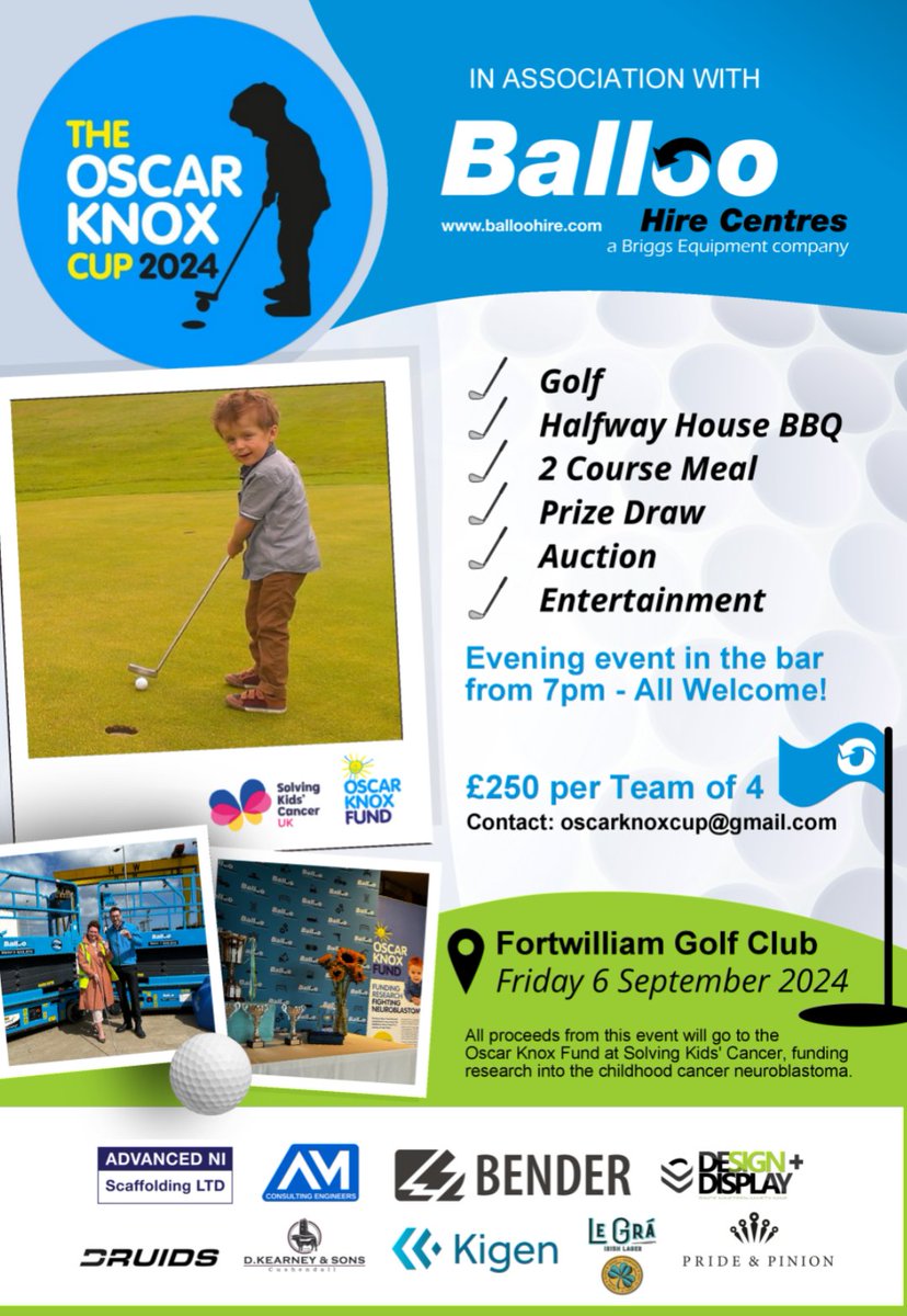 Oscar Knox Fund (@wee_oscar) on Twitter photo 3 weeks tomorrow until the best golf day of the year - the 2024 #OscarKnoxCup ⛳ in association with <a href="/Balloo_Hire/">Balloo Hire</a> 🏗️
Timesheet filling up fast, book your team's place now to avoid disappointment!
All proceeds to children's cancer research <a href="/SKC_UK/">Solving Kids' Cancer UK 🎗</a> 🔬 💪🏻 🩵💛 3 weeks tomorrow until the best golf day of the year - the 2024 #OscarKnoxCup ⛳ in association with <a href="/Balloo_Hire/">Balloo Hire</a> 🏗️
Timesheet filling up fast, book your team's place now to avoid disappointment!
All proceeds to children's cancer research <a href="/SKC_UK/">Solving Kids' Cancer UK 🎗</a> 🔬 💪🏻 🩵💛