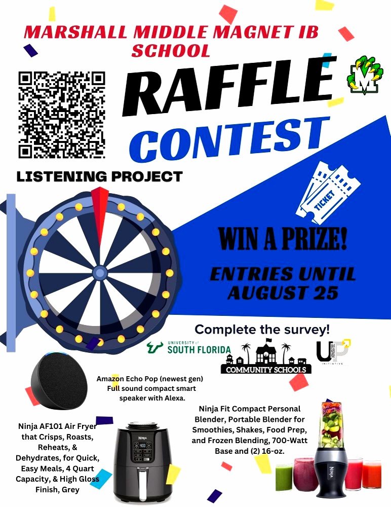 HCPSMarshallMS's tweet photo. We want to hear from YOU and those who complete the survey can apply to enter a raffle to win an Amazon Echo, Ninja Blender, or a Ninja Air Fryer! Do not miss out on this win-win deal! Click here for your chance to have your voice heard and enter the raffle!!!! https://t.co/aL9blr8N4j