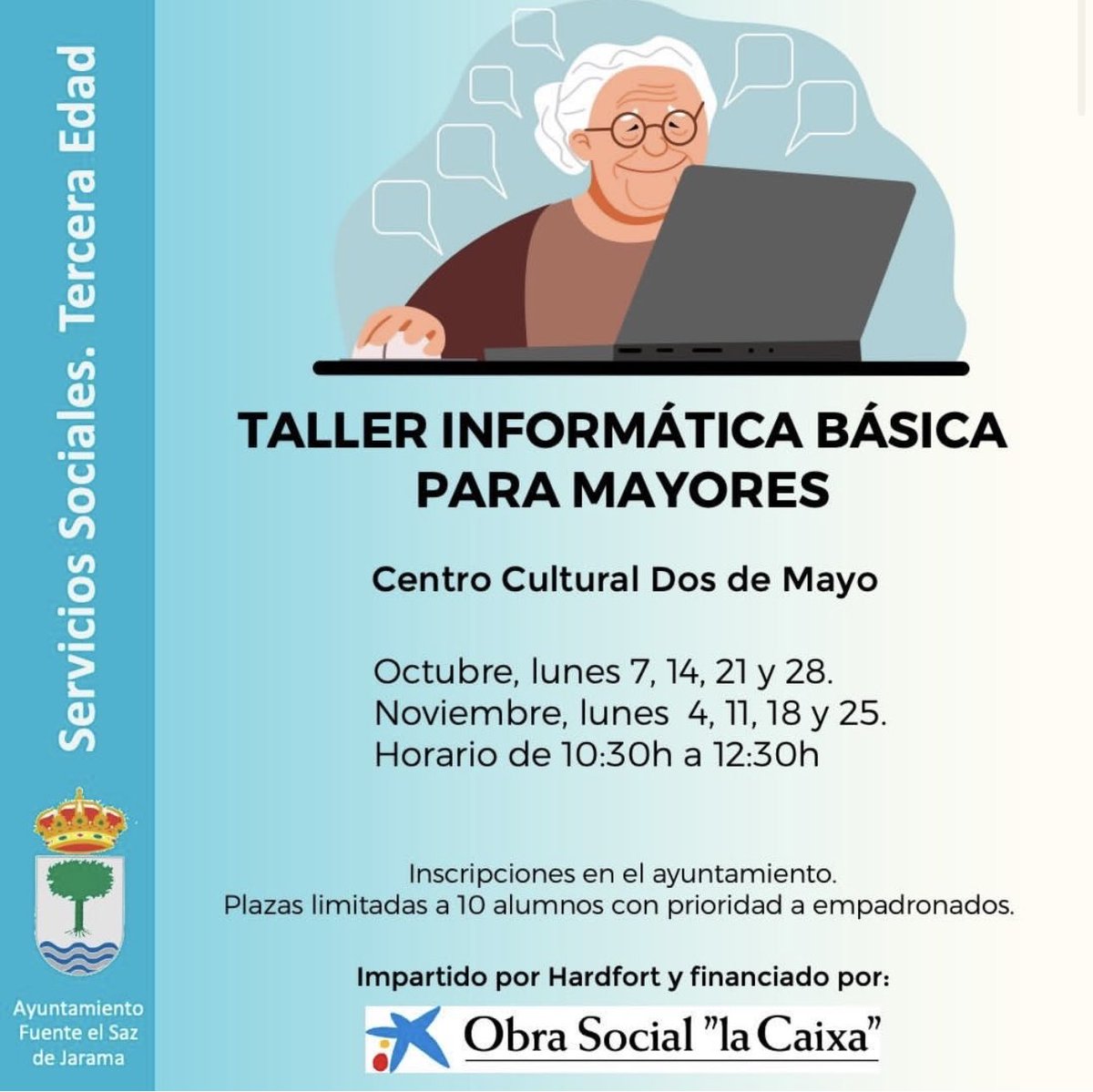 Los próximos meses de Octubre y
Noviembre se impartirán talleres de informática básica para nuestros mayores, info aquí 👇