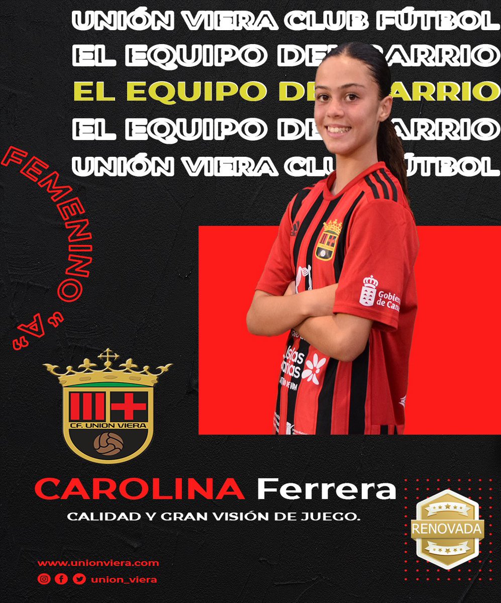 union_viera's tweet image. 🔴⚫️FEMENINO A

Carolina Ferrera, la joven vierista continuará haciéndonos disfrutar de su  calidad, inteligencia y visión de juego en el Alfonso Silva una temporada más.

#Temporada24_25
#FutbolFemenino
#ElEquipoDelBarrio
#VamosMiVierita🔴⚫️
