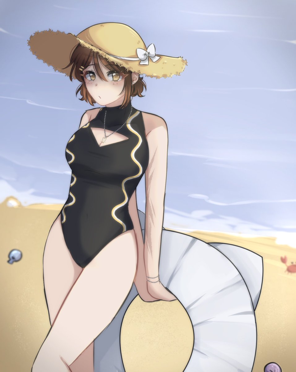 Made it to the beach!! 
This hat is my savior.. it’s so hot, but the water is so nice ~v~

#BeachBBQPV