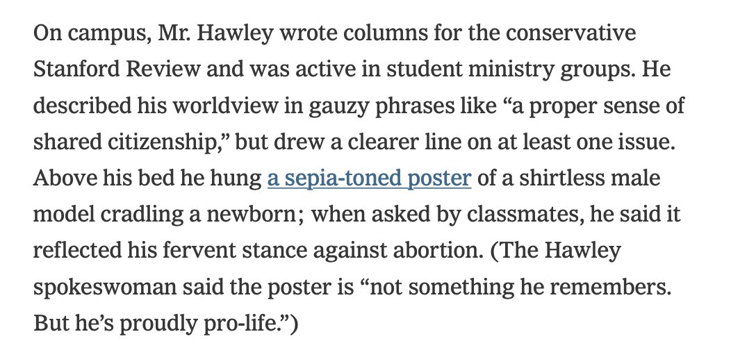Josh Hawley had this picture on his wall when he was at Stanford. When classmates asked about it, he told them that it was because he was pro-life.
