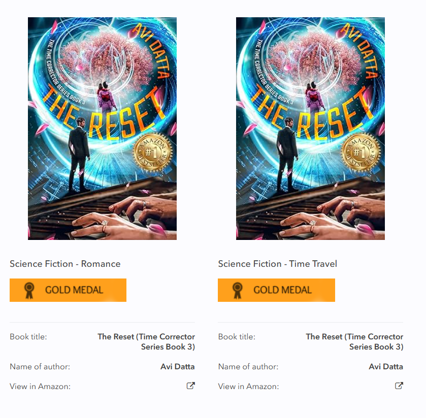 Double Gold Medal for #TheReset
amazon.com/dp/B0CP7K77M1
at globalbookawards2024all.spread.name/?search=The%20…
Critics have called #TheResetBook "Epic," "Mind Blowing," "Intricate," "Mind Twisting," "genius," "Sophisticated," “mesmerizing,” and "ambitious."
#Scifiction #timetravel #TimeTravelAuthors